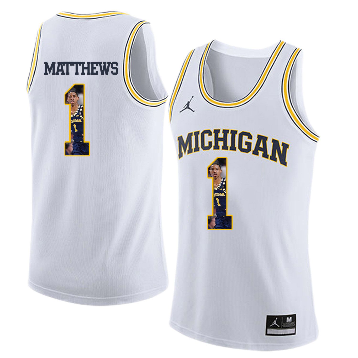 Men Jordan University of Michigan Basketball White #1 Matthews Fashion Edition Customized NCAA Jerseys
